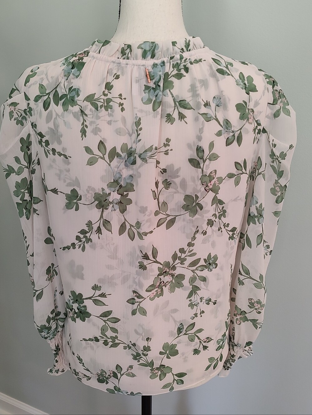 MISA LOS ANGELES Siena White Sage Semi-Sheer Ruffle Top Botanical S - Picture 3 of 15